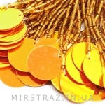 Стеклярус на нитці Gold з паєтокою Orange AB 2cм